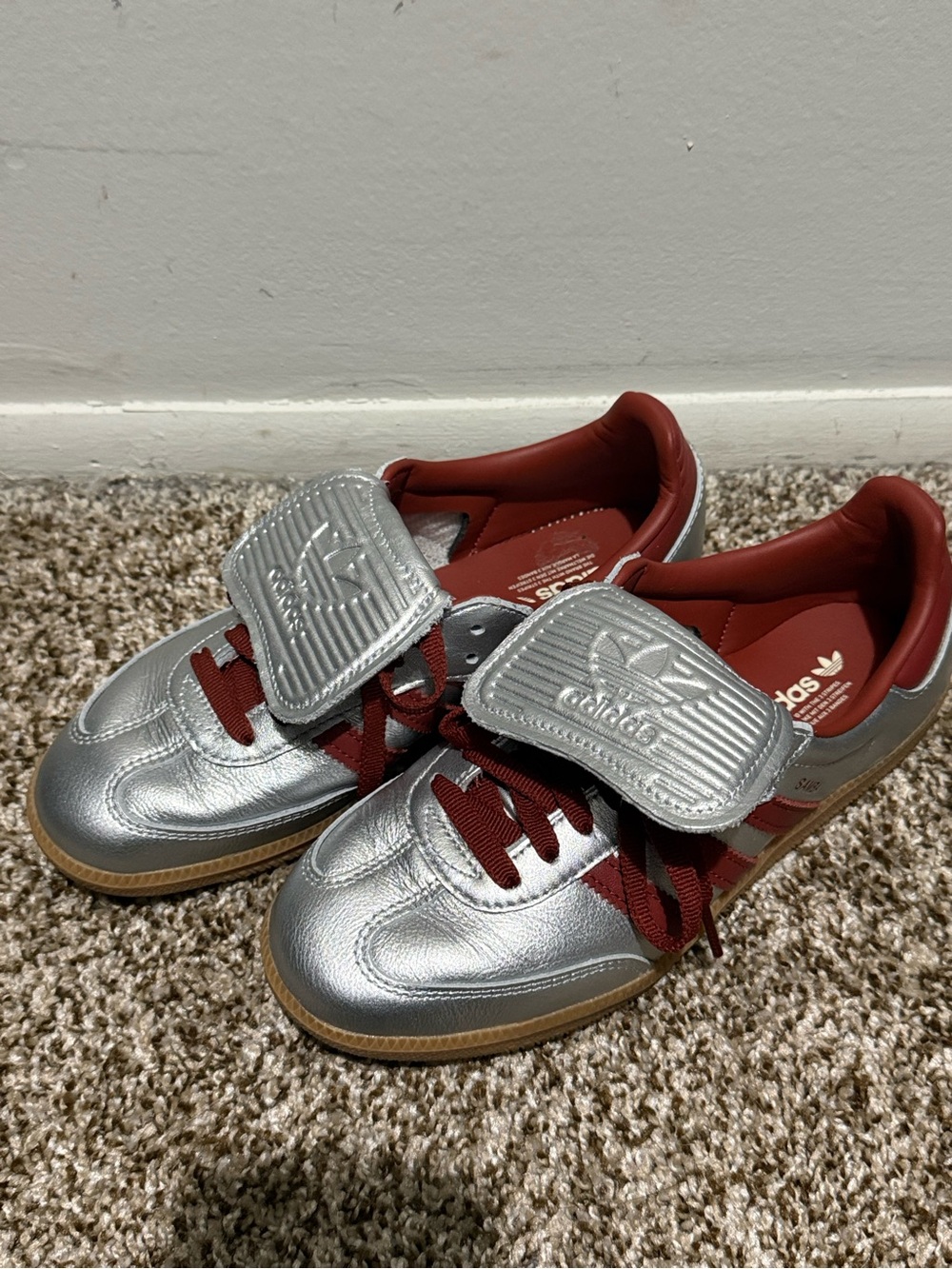 adidas Metallic Silver Sneakers with Red Accents